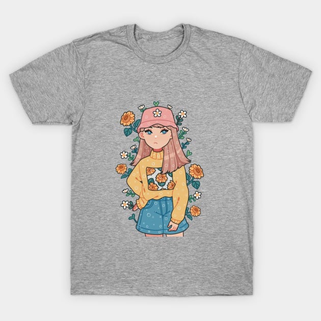 The Girl and Sunflowers (Ver. 2) T-Shirt by Buwberie